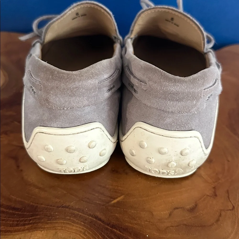 Men’s TOD’S Laccetto Loafers Grey Suede Genuine Leather Shoes Size 6